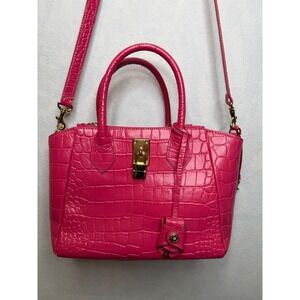 Samantha Thavasa Pink Croc Embossed Leather Satchel Handbag Crossbody